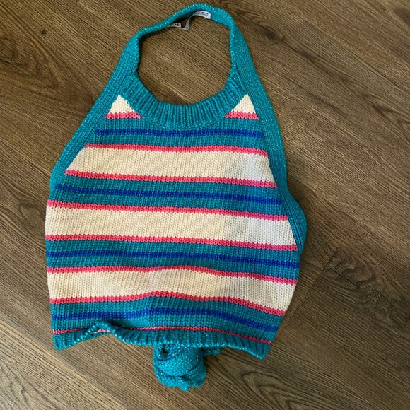 Zara Striped Halter Knit Crop Top Size Small‎ - Picture 2 of 5